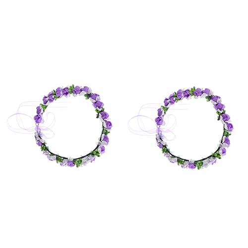 FRCOLOR 2st Mädchen Brautkranz Braut Blumenkranz Kinder Blumig Hochzeit Kopfschmuck Hochzeitskranz Kinder Stirnband Mit Blumenkranz Kinder Kranz Brautkopf Haar Kopfbedeckung Violett von FRCOLOR