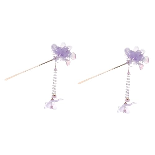 FRCOLOR 2st Haarnadel Haarstäbchen Aus Sandelholz Vintage Retro-haare Haarstock Haarschnitt Haarschmuck Mit Blumen Chinesische Haare Tiara Jahrgang Damen Stoff Hanfu Violett von FRCOLOR