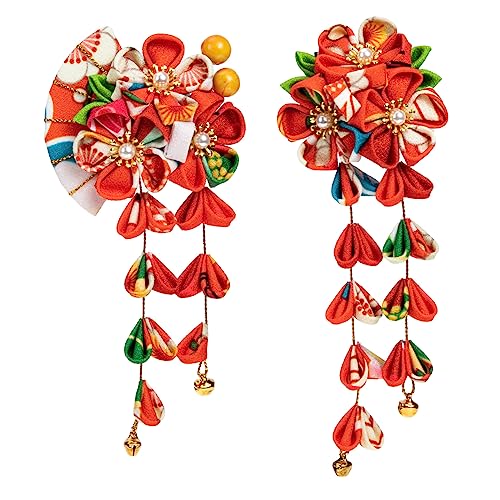 FRCOLOR 2st Haarschmuck Im Japanischen Stil Haarspangen Im Japanischen Stil Für Mädchen Quaste Haarspange Fan-haarnadel Japanische Kimono-haarnadel Fans Geisha Fräulein Hanfu Stoff von FRCOLOR