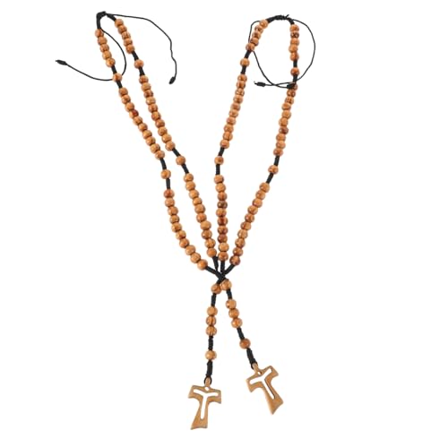 FRCOLOR 2 Stück Handgefertigte Holzperlen Halskette mit Robustem Kreuzanhänger Religiöses Schmuckseil für Männer und Frauen Langlebig Kratzfest als zu Festen und Geburtstagen von FRCOLOR