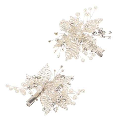 FRCOLOR 2 Stück Handgefertigte Perlen Haarklammern mit Strassblumen Elegante Vintage Haaraccessoires für Hochzeiten Leichte Hautfreundliche Schmuckspangen für Damen und Mädchen von FRCOLOR