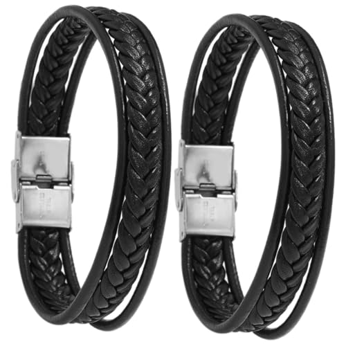 FRCOLOR 2 Stück Herren Geflochtenes Punk Style Armband mit Edelstahlverschluss Modische Leichte Handgelenkkette Bequem Tragbar Geschenk für Männer zu Geburtstag und Vatertag von FRCOLOR