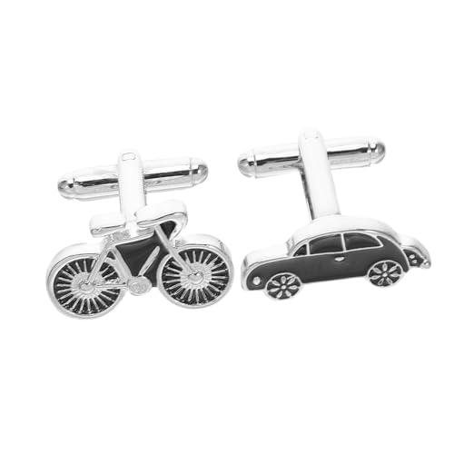 FRCOLOR 2 Stück Herren Manschettenknöpfe mit Auto und Fahrradmotiven Schwarzer Grund Langlebig Modisch Hemdzubehör für Business Hochzeiten und Formelle Anlässe von FRCOLOR