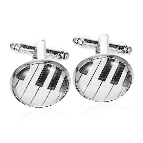 FRCOLOR 2 Stück Herren Manschettenknöpfe mit Klavierdesign Cufflinks für Anzüge Modisches Accessoire für Hochzeiten Formelle Anlässe Silberfarbene Manschettenknöpfe für Männer von FRCOLOR