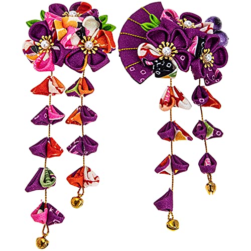 FRCOLOR Lieferungen Blumenhaarnadeln Haarklammer 2 Stück Japanischer Haarkimono Hanfu Accessoires Blumenfächer Haarnadeln Blumenhaarspangen Für Mädchen (Lila) Kimono-Zubehör Haarschmuck von FRCOLOR