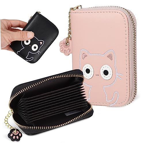 FRCOLOR 2stücke Kartenetuis Kleine Damen-geldbörsen Katzen-Portemonnaies Mit Reißverschluss Für Frauen Und Mädchen von FRCOLOR