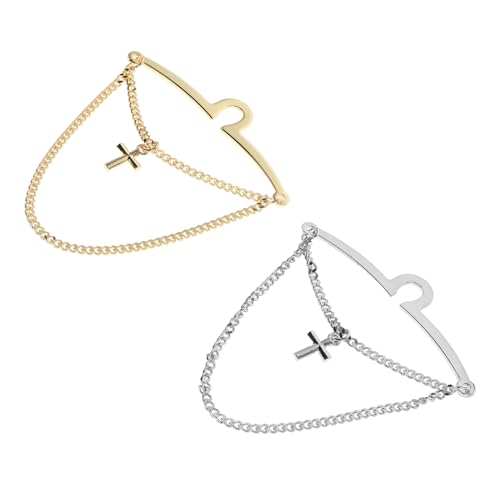 FRCOLOR 2 Stück Krawattenkette mit Kreuzdesign für Herren Stabile Metallklammern Sicherer Halt Stilvolle Necktie Clips in Gold und Silber für Business Hochzeit und Formelle Anlässe von FRCOLOR