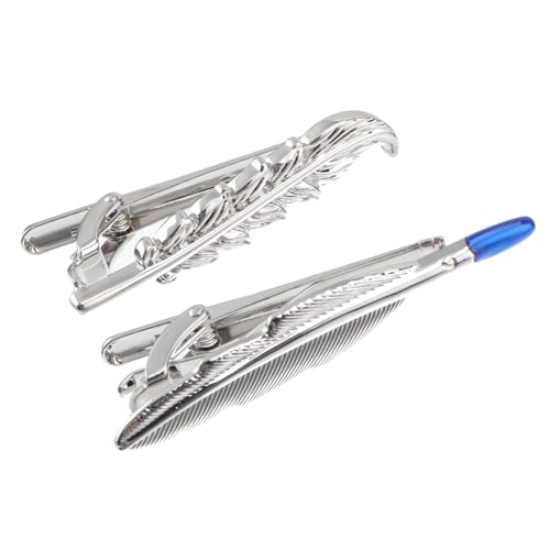 FRCOLOR 2 Stück Krawattenklammern Silber mit Federmotiv Robuste Polierte Anzug Clips für Herren Business und Casual Stilvolle Halterung für Krawattengrößen Herren Accessoires von FRCOLOR