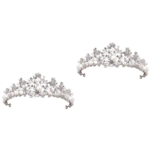 FRCOLOR Krone Perlen 2 Krone Haarband Tiara Die Krone Krone Braut Haarband Krone Brautkrone Silber Krone Braut Silber von FRCOLOR