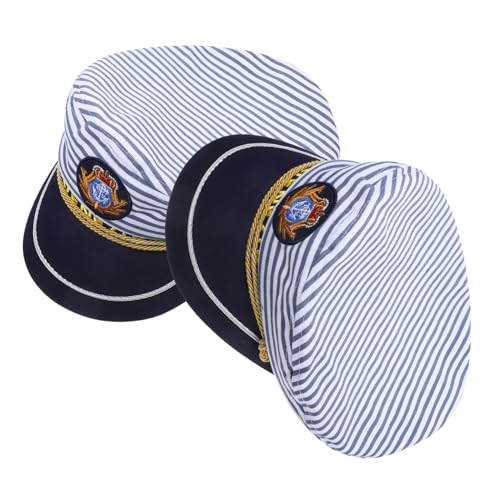 FRCOLOR 2 Stück Matrosenmütze aus Baumwolle Verstellbare Kapitänsmütze mit Blau Weißem Streifen Atmungsaktiv Sonnenschutz durch Gebogenen Schirm für Erwachsene für Kostüm und Partyoutfits von FRCOLOR