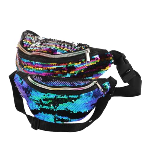FRCOLOR 2stücke Pailletten-Bauchtasche Für Mädchen Glitzer-gürteltasche Bunte Pailletten-hüfttasche Mit Verstellbarem Riemen Umhängetasche Reise-reittasche Sport-Outdoor-Tasche von FRCOLOR