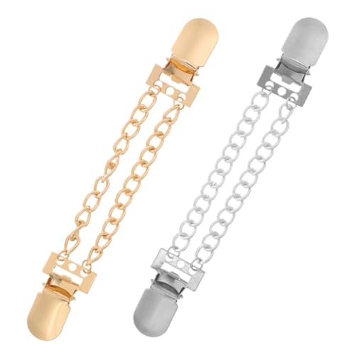 FRCOLOR 2 Stück Metal Chain Cardigan Clips Damen Strickjacken Verschluss Klammern Leichte Schalspangen für Kleid Pullover Sicherer Halt und Stil Gold und Silber von FRCOLOR