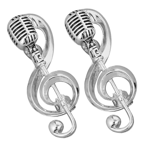 FRCOLOR 2 Stück Musik Brosche Musical Gold Musiknoten-Abzeichen Stilvoll Silber Retro Mikrofon Brosche Mode Schmuck Brosche Anstecknadeln für Damen Brosche zum Thema Musik Legierung Silver von FRCOLOR