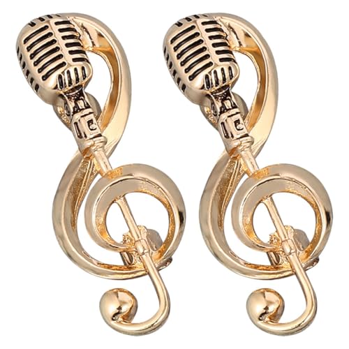 FRCOLOR 2 Stück Musik Brosche Vintage Brosche Retro Brosche Mode-Schmuck Mode Brosche Stilvolle Brosche Mikrofonbrosche Musical Stifte Anstecknadeln für Damen Broschen Legierung Golden von FRCOLOR