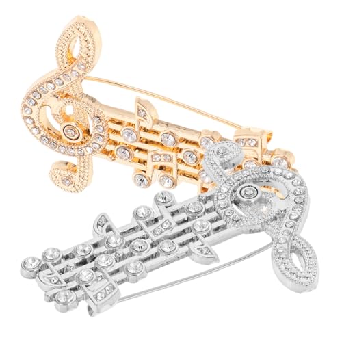 FRCOLOR 2 Stück Musiknoten Broschen Metall Anstecknadeln für Damen Funkelnde Strass Gitarrenmotiv Modischer Schmuck für Kleidung Taschen Hüte zu Festivals von FRCOLOR