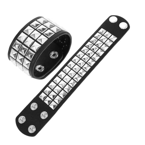 FRCOLOR 2 Stück PU Lederarmband Punk Stil mit Nieten Modisches Retro Armband für Männer und Frauen Verstellbares für Partys Konzerte und Alltag Vielseitiges Gothic Accessoire von FRCOLOR