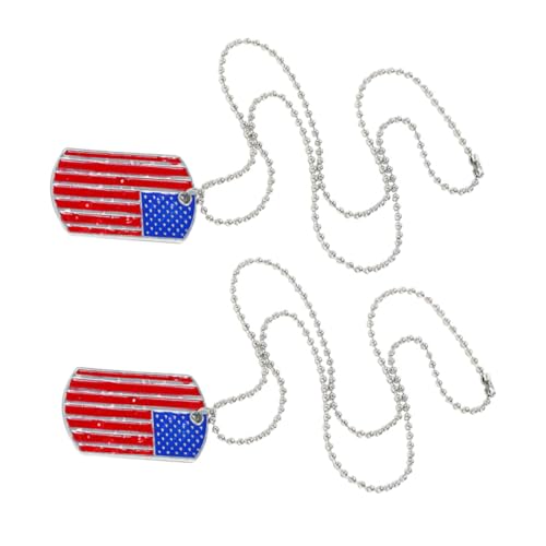 FRCOLOR 2 Stück Patriotische Halskette mit Amerikanischem Flaggen Anhänger Legierte Mode Schmuck Kette Leichter Sweater Chain Schmuck für Vielseitige Outfits und Langlebig von FRCOLOR