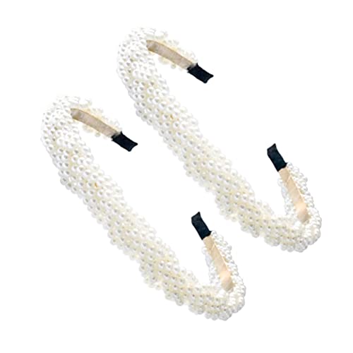 FRCOLOR 2st Perlenstirnband Party-tiara-stirnband Perlenhaarbänder Perlen Gepolstertes Stirnband Perlen Verziertes Stirnband Haarschmuck Braut Haarteil Weiß Hochzeit Zinklegierung von FRCOLOR