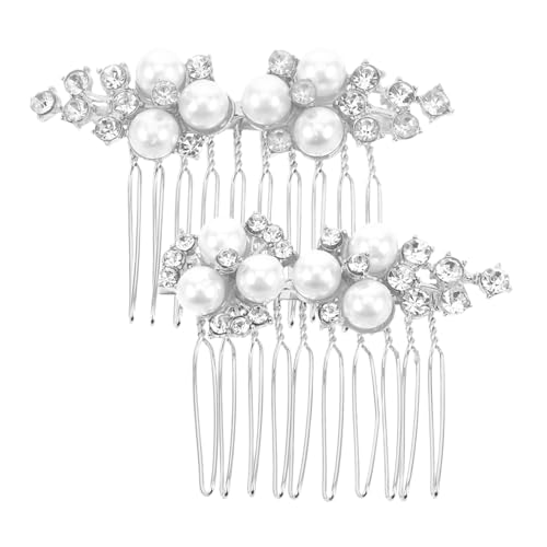 FRCOLOR 2 Stück Perlenblumen Haarkamm Silber Hochzeits Haarschmuck Seitenkamm Brautschmuck für Vielseitige Brautfrisuren Fester Sitz Langlebiges Metallmaterial von FRCOLOR