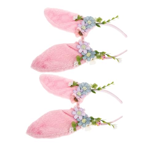 FRCOLOR 2 Stück Plüsch Hasenohren Haarreif Weicher Bunny Ear Headband mit Blumendekor und Leicht Strapazierfähig für Ostern Kostümparty Karneval für Erwachsene und Teens von FRCOLOR
