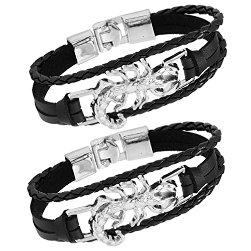 FRCOLOR 2stücke Lederarmband Für Männer Schlangen Gothic Wickelarmband Metallverschluss Punk-stil Cosplay-zubehör Herrenschmuck Tragbar Für Alltag Und Partys von FRCOLOR