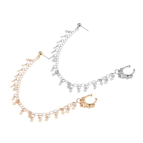 FRCOLOR 2 Stück Punk Ohrstecker mit Rhombus Quaste Nasenclip Schmuck in Gold und Silber Geometrische Nasen Ohrkette Stylische Körperpiercing Ohrringe für Damen von FRCOLOR