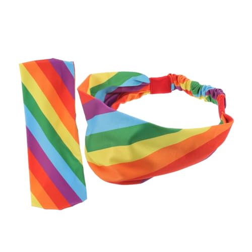 FRCOLOR 2 Stück Rainbow Sport Stirnbänder Damen Elastisches Schweißabsorbierendes Yogastirnband Breites Rutschfestes Haarband für Fitness Laufen Workout Pride Parade Vielseitiges von FRCOLOR