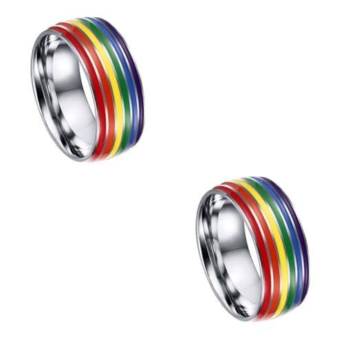 FRCOLOR 2 Stück Regenbogen Design Gay Ring Langlebiger Modischer Schmuck für Herren Handdekoration als für Pride Events und Partys von FRCOLOR