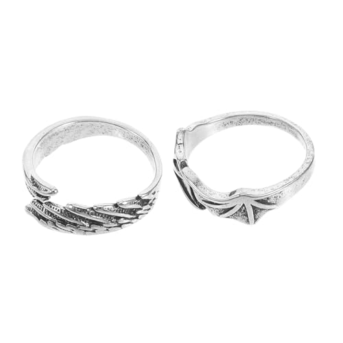 FRCOLOR 2 Stück Retro Verstellbarer Ring mit Flügel Design für Offener Bat Wing Ring für Partys und Besondere Anlässe für Damen und Herren von FRCOLOR