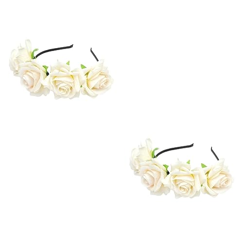 FRCOLOR 2st Rosa Kopfbedeckung Rosafarbener Haarreif Kopfbedeckungen Für Damen Hochzeitskopfschmuck Vermissen Hochzeit Stirnband Ewige Blumenstirnbänder Rosen 7c Die Blumen Weiß Kranz von FRCOLOR