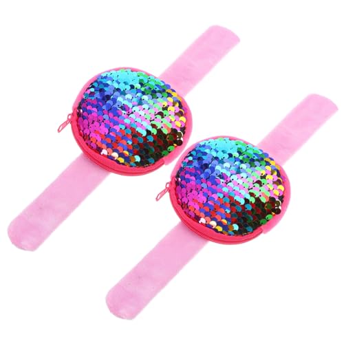 FRCOLOR 2 Stück Slap Armbänder mit Pailletten und Münzbörse Verstellbare Klatscharmbänder für Partys Leichte Handgelenk bändchen mit Glitzer als Mitgebsel und Partyfüllung von FRCOLOR