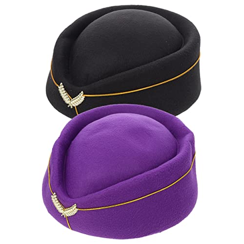 FRCOLOR 2 Stücke Stewardess Hüte Flugbegleiterhut Cosplay Accessoire Filz Elegantes Design für Damen Sicherer Halt Ergänzung für Kostüme von FRCOLOR