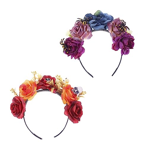 FRCOLOR 2 Stk Stirnband Halloween-blumenkopfschmuck Süßes Haarband Floraler Haarreif Halloween-haarreifen Halloween-kopfschmuck Für Frauen Rose Skelett Die Blumen Fräulein Plastik von FRCOLOR