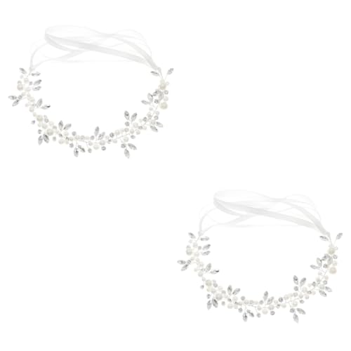 FRCOLOR Haargummi Wann 2 Perlen Stirnband Haarschmuck Für Hochzeit Tiara Braut Tiara Damen Haarband Haarperlen Hochzeit Stirnband Brautjungfer Kopfschmuck Silber Perlen von FRCOLOR