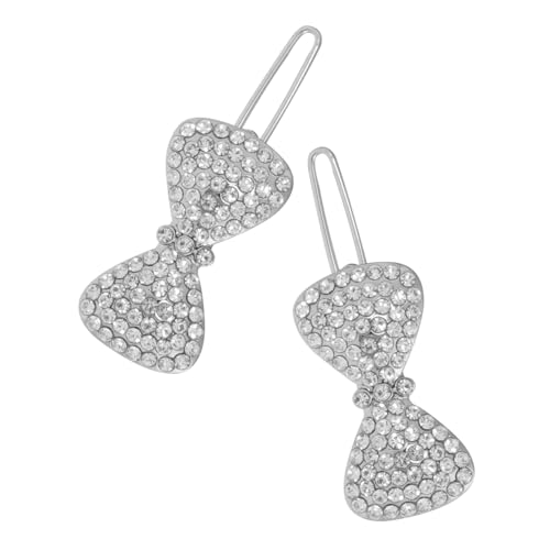 FRCOLOR 2 Stück Strassbesetzte Haarklammern Schleifenform Elegante Haarspangen für Dickes Haar Damen Haar accessoires Hochzeit und Alltag Sicherer Halt Funkelnde Metallclips Silber von FRCOLOR