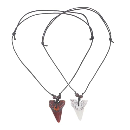 FRCOLOR 2 Stück Surfer Halsketten Herren mit Verstellbarem Resin Haizahn Anhänger Leichtes Langlebiges Schmuck in Weiß und Braun für und Männer Strandstil von FRCOLOR