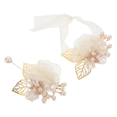 FRCOLOR 2stücke Handgelenk-corsage Mit Rosen-design Hochzeitsblumenarmband Künstliche Handblume Für Braut Und Gesellschaft Corsagen Für Hochzeitfeiern Blumencorsage-ansteckblume Für von FRCOLOR
