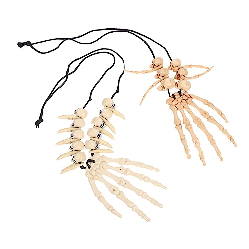 FRCOLOR 2 Stück Teiliges Halloween Schmuck mit Schädel und Handknochen Anhängern Retro Resin Halsketten für Damen und Herren Gruseliges Kostümzubehör für Halloween Party und Cosplay von FRCOLOR