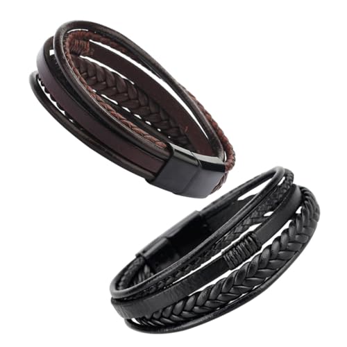FRCOLOR 2 Stück Teiliges Herren Lederarmband Handgeflochtenes Ethnisches Design Magnetischer Verschluss Modisches Armband für Alltag Party Strand und von FRCOLOR