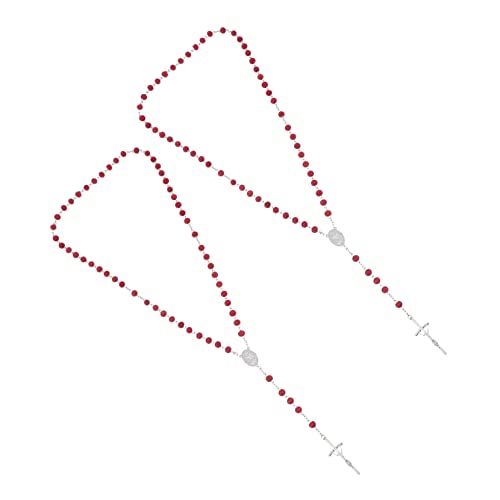 FRCOLOR 2 Stück Teiliges Holzperlen Halskette und Armband Jesus Kreuz Anhänger Katholischer Amulett Schmuck für Damen und Herren Vielseitig Tragbar von FRCOLOR