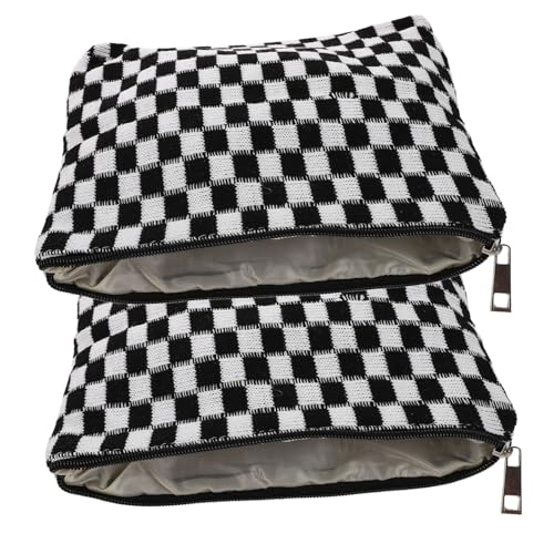 FRCOLOR 2 Stück Teiliges Kariertes Schminktaschen- Gestrickt Große Kapazität Langlebig Leicht Modernes Design Tragbare Kosmetiktasche für Reisen und Alltag für Frauen und Mädchen Stilvolle von FRCOLOR