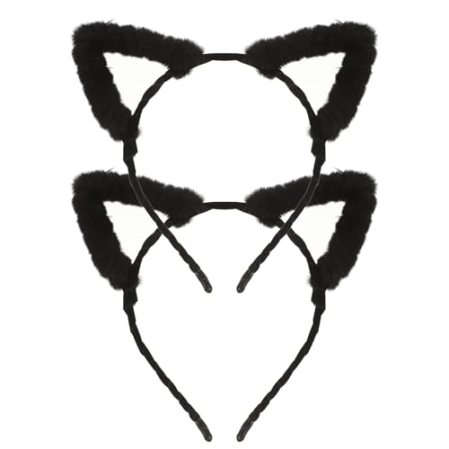 FRCOLOR 2 Stück Teiliges Katzenohren stirnband aus Weichem Plüsch Süßes Schwarzes Haarband mit Flauschigen Tierohren Koreanisch Inspiriertes Design Geeignet für Mädchen Party Cosplay und von FRCOLOR