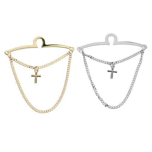 FRCOLOR 2 Stück Teiliges Krawattenklammer mit Kreuz Design Robuste Metalllegierung Modische Krawattenkette für Herren Sicherer Halt für Business Hochzeit und Alltag Kompakt und von FRCOLOR