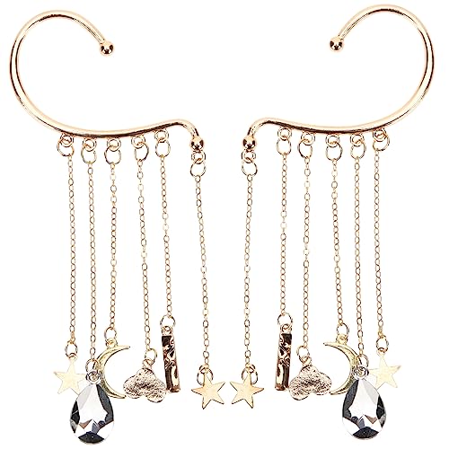 FRCOLOR 2 Stück Teiliges Mond und Stern Ohrclip Quasten Ohrhänger Leichte Clip Ohrringe für Damen und Mädchen nicht Durchstochen Tragbar Vielseitig für Party und Alltag von FRCOLOR