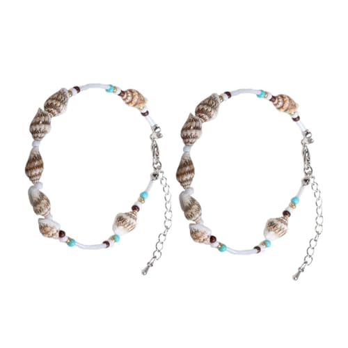 FRCOLOR 2 Stück Teiliges Muschel Fußkettchen Damen Boho Stil Verstellbar Kreative Knöchel Kette Strand Schmuck für Frauen und Mädchen von FRCOLOR