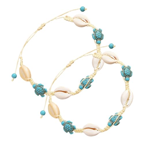 FRCOLOR 2 Stück Teiliges Muschelarmband mit Schildkröten Anhänger Boho Strand Fußkettchen für Sommer Vielseitig Tragbar als Armband oder Fußkette für Strandurlaube und Outfits Ocean von FRCOLOR