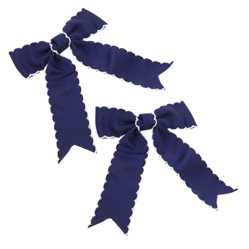 FRCOLOR 2 Stück Teiliges Navyblaue Haarschleifen für Mädchen Lange Schleifen Haarspangen aus Hochwertigem Ripsband mit Kantenverzierung Leichte Komfortable Haaraccessoires für Schule von FRCOLOR