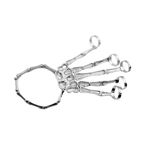 FRCOLOR 2 Stück Teiliges Punk Skelett Hand Armband Legiertem Metall Auffälliger Schädel Schmuck Halloween Kostüm Accessoire für Herren Leichtes Langlebiges Handgelenkband für Party und von FRCOLOR