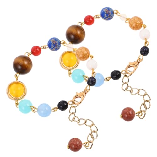 FRCOLOR 2stücke Sonnensystem-armband Für Damen Handgefertigt Mit Planetensteinperlen Verstellbarer Weltraum-armreif Mit Natursteinen Galaxieperlenarmband Im Sternenstil Als von FRCOLOR