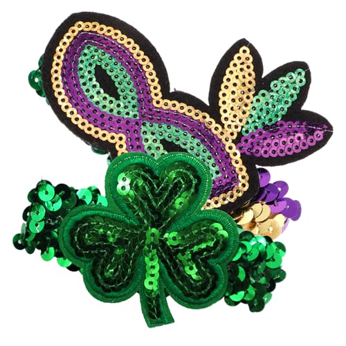 FRCOLOR 2 Stück Teiliges St Patrick Day Armbänder aus Weichem Dekorative Grün Gold Glitzer Wristbands mit Kleeblatt und Maskenmotiv Bequemes Partyzubehör für Outdoor Festlichkeiten von FRCOLOR
